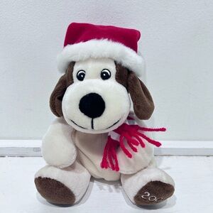 SEARS 2003 Plush Baxter the Dog Stuffed Animal Toy Santa Hat‎ & Scarf 6.5”